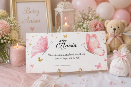 Plicuri de bani Botez - Plic de bani botez FLUTURASI, fetita - cod: PBB 135