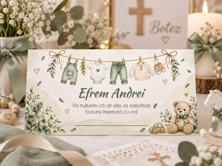 Plicuri de bani Botez - Plic de bani botez Ursulet, baietel - cod: PBB 145