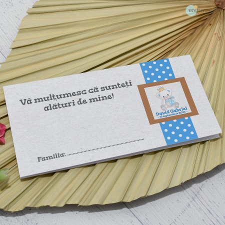 Plicuri de bani Botez - Plic de bani botez URSULET, baietel - cod: PBB 129