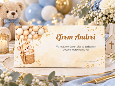 Plicuri de bani Botez - Plic de bani botez Ursulet crem, baietel - cod: PBB 148