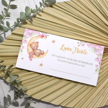 Accesorii eveniment - Plic de bani botez URSULET SI LUNA ,fetita, cod: PBB114