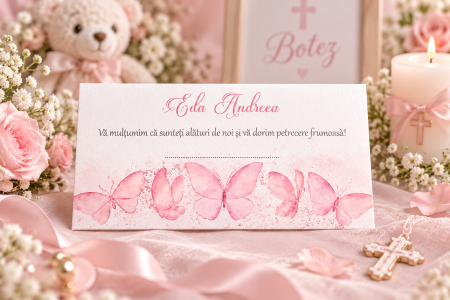 Plicuri de bani Botez - Plic de bani botez Fluturasi roz, fetita - cod: PBB 147