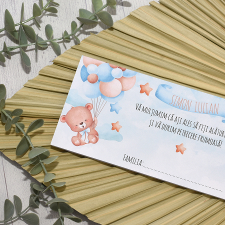 Plic de bani botez URSULET CU BALOANE, albastru, cod: PBB117 [1]