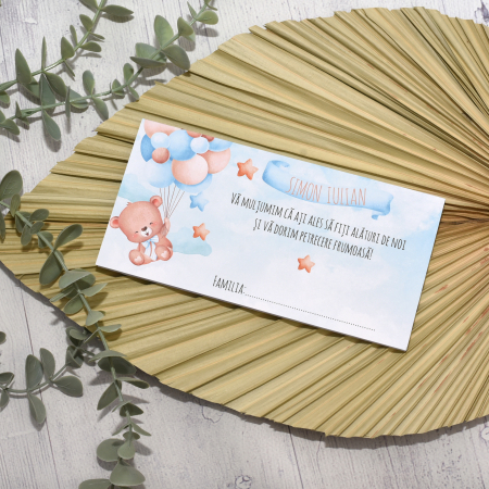 Accesorii eveniment - Plic de bani botez URSULET CU BALOANE, albastru, cod: PBB117