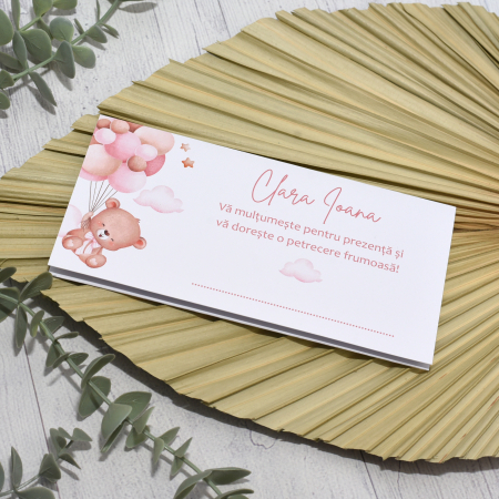 Accesorii eveniment - Plic de bani botez URSULET CU BALOANE, roz, fetita cod: PBB109