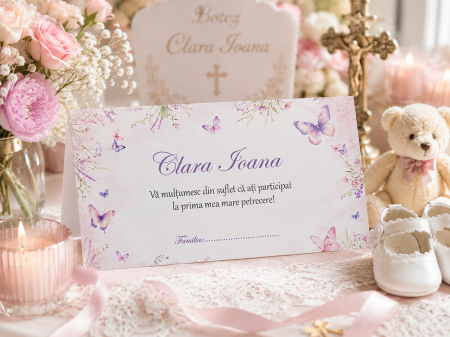 Plicuri de bani Botez - Plic de bani botez FLUTURI MOV, fetita - cod: PBB 139