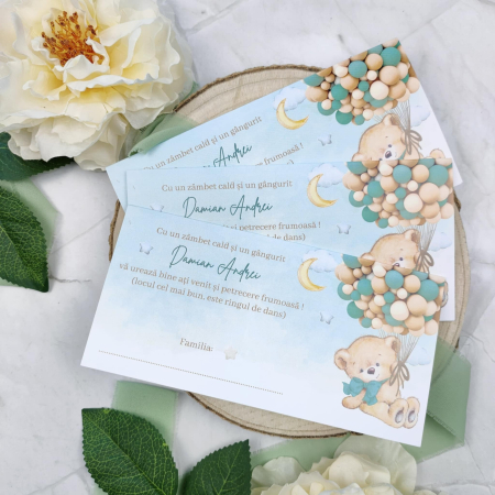 Plicuri de bani Botez - Plic de bani botez URSULET CU BALOANE, verzi, baietel, cod: PBB125