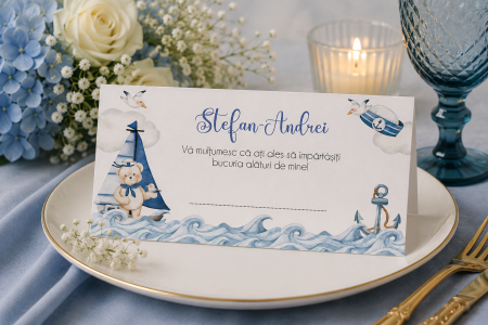 Plicuri de bani Botez - Plic de bani botez URSULET MARINAR, albastru, baietel - cod: PBB 128