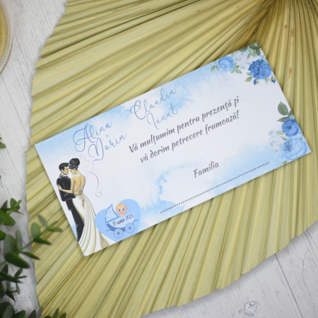 Accesorii eveniment - Plic de bani nuntez FLORI ALBASTRE, cod: PNB101