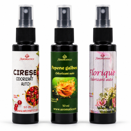 Odorizante auto - pachet-3-odorizante-auto-Cirese-Pepene-galben-florique