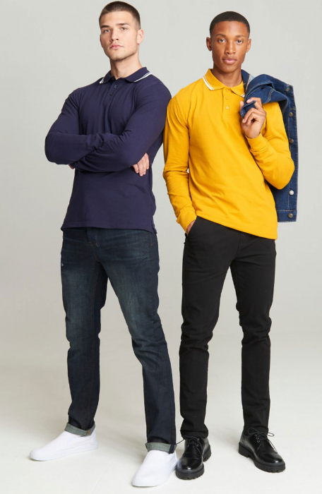 Bluza barbati de bumbac, tip polo cu maneca lunga, dungi contrastante la guler elegant [7]