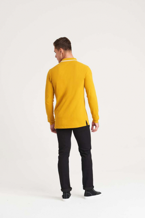 Bluza barbati de bumbac, tip polo cu maneca lunga, dungi contrastante la guler elegant [3]