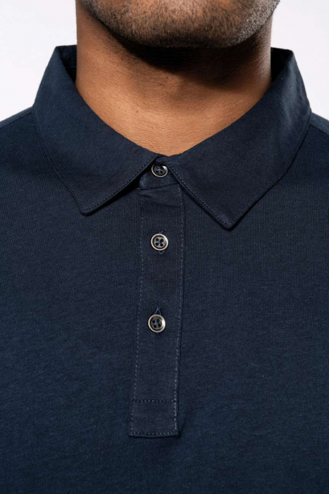 Bluza barbati de bumbac, tricot jerseu, eleganta, cu maneca lunga, fenta cu nasturi metalici, 180 g/m2, Bleumarin [9]