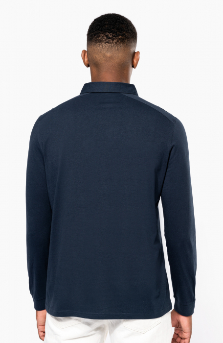 Bluza barbati de bumbac, tricot jerseu, eleganta, cu maneca lunga, fenta cu nasturi metalici, 180 g/m2, Bleumarin [3]