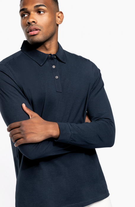 Bluza barbati de bumbac, tricot jerseu, eleganta, cu maneca lunga, fenta cu nasturi metalici, 180 g/m2, Bleumarin [2]