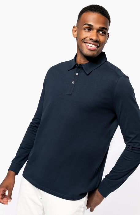 Bluza barbati de bumbac, tricot jerseu, eleganta, cu maneca lunga, fenta cu nasturi metalici, 180 g/m2, Bleumarin [4]