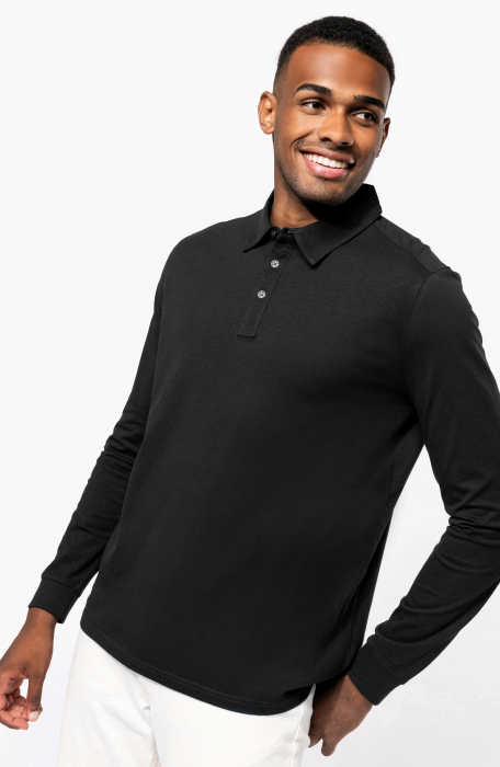 Bluza barbati de bumbac, tricot jerseu, eleganta, cu maneca lunga, fenta cu nasturi metalici, 180 g/m2, Negru [3]