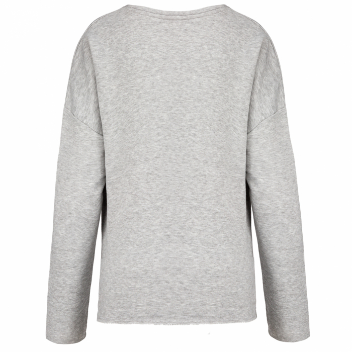 Bluza dama, Bumbac Organic foarte Moale Flausat Frantuzesc, croiala relaxata, lejera, cu gat larg,  Light Grey Heather [3]
