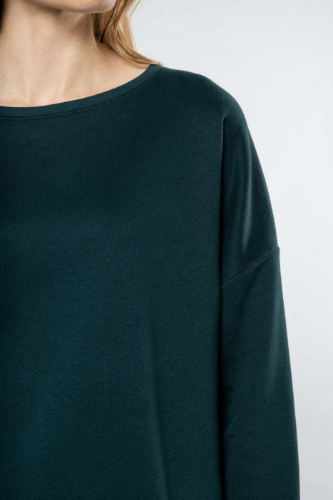 Bluza dama, Bumbac Organic foarte Moale Flausat Frantuzesc, croiala relaxata, lejera, cu gat larg, Off White [7]