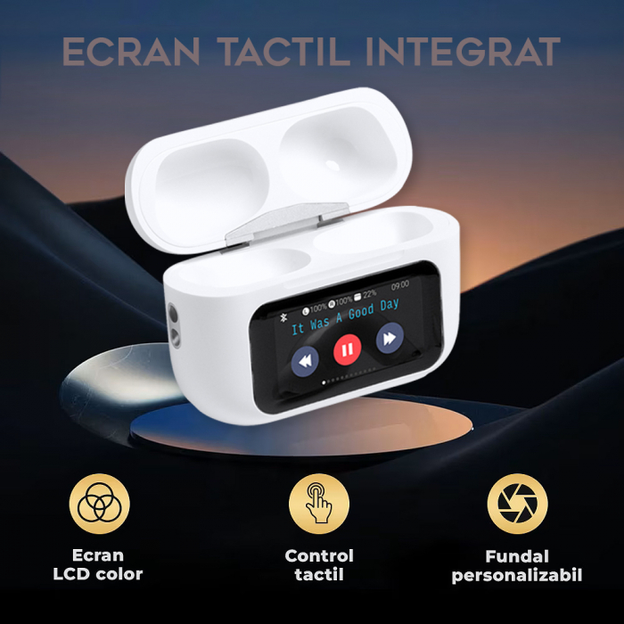 Casti wireless bluetooth cu Touch Screen si Anularea Zgomotului, Audio, Fara fir, In-ear, Bluetooth 5.3, Autonomie 40 ore, Microfon HD, Control tactil/touch, Functie Gasire Casti, Universale, Equalizer cu 5 moduri [11]
