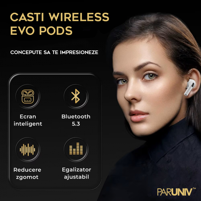 Casti wireless bluetooth cu Touch Screen si Anularea Zgomotului, Audio, Fara fir, In-ear, Bluetooth 5.3, Autonomie 40 ore, Microfon HD, Control tactil/touch, Functie Gasire Casti, Universale, Equalizer cu 5 moduri [5]