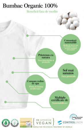 Set 3 Tricouri Copii din Bumbac Organic 100%, Material Sustenabil, Certificat Controlunion, Peta Vegan Approved, Densitate 175g/m2, Alb, 6 ani [3]