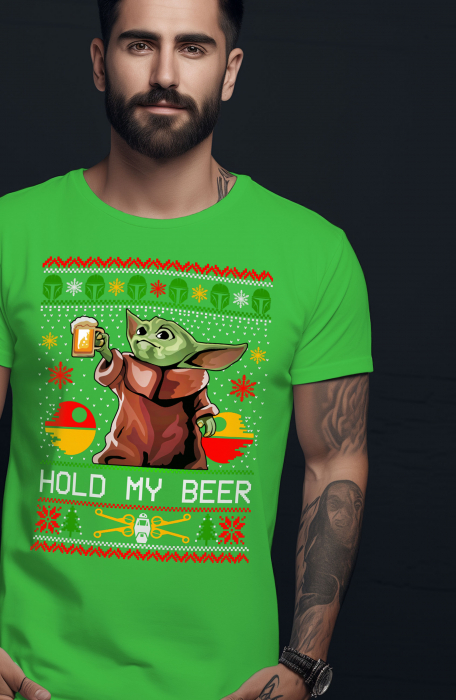 Tricou barbati, Craciun - Hold My Beer, Verde [3]