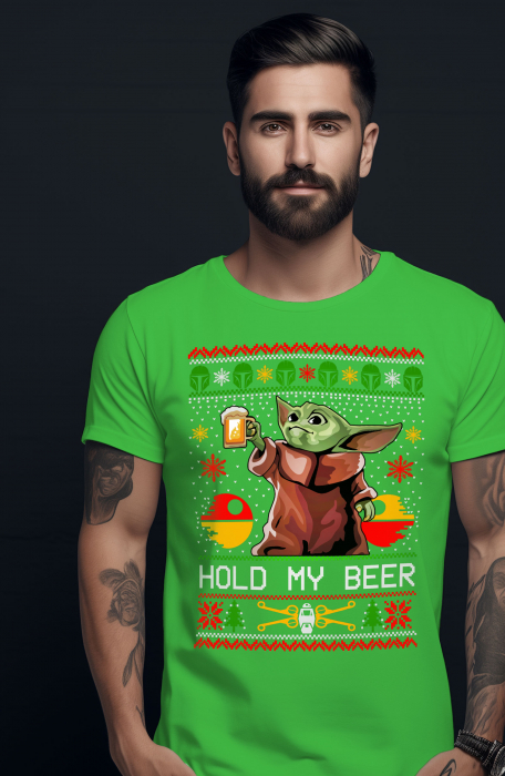 Tricou barbati, Craciun - Hold My Beer, Verde [2]