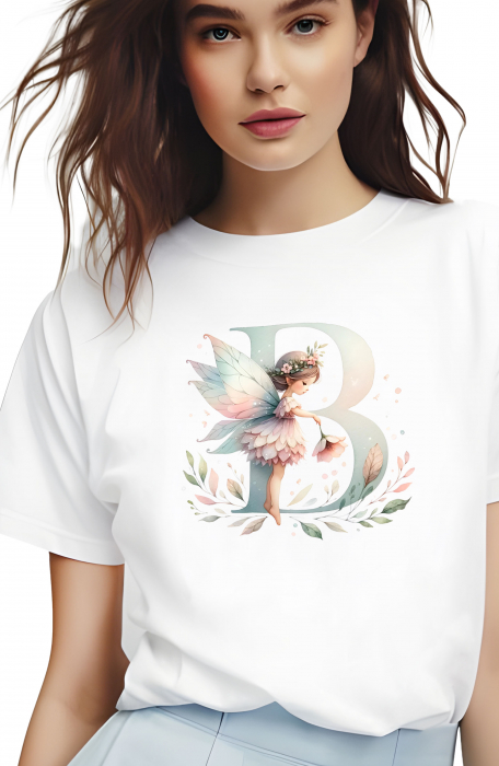 Tricou dama Alfabet Litera B cu Zana si Flori [2]