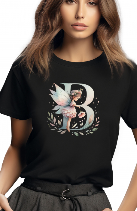 Tricou dama Alfabet Litera B cu Zana si Flori [2]