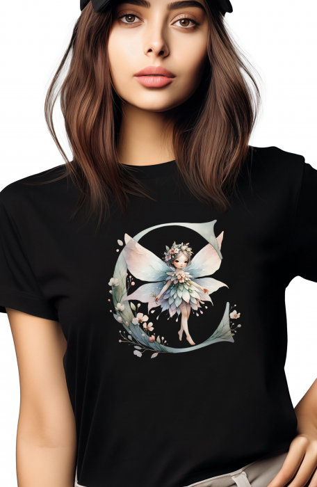 Tricou dama Alfabet Litera C cu Zana si Flori [2]