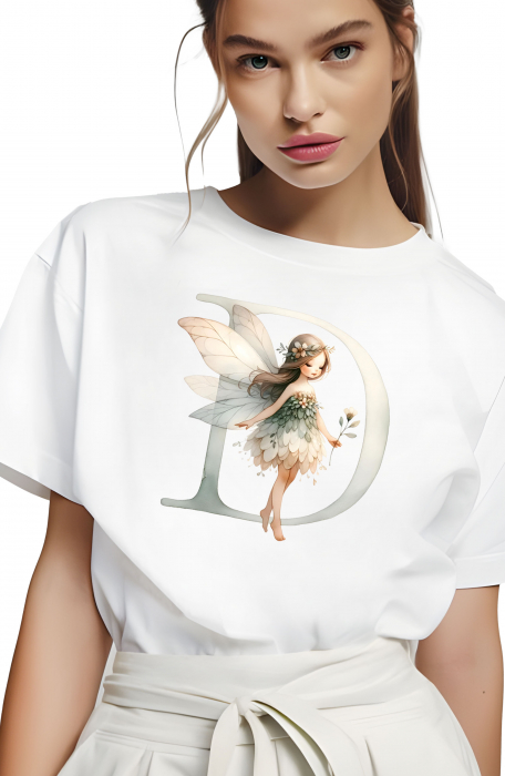 Tricou dama Alfabet Litera D cu Zana si Flori [2]