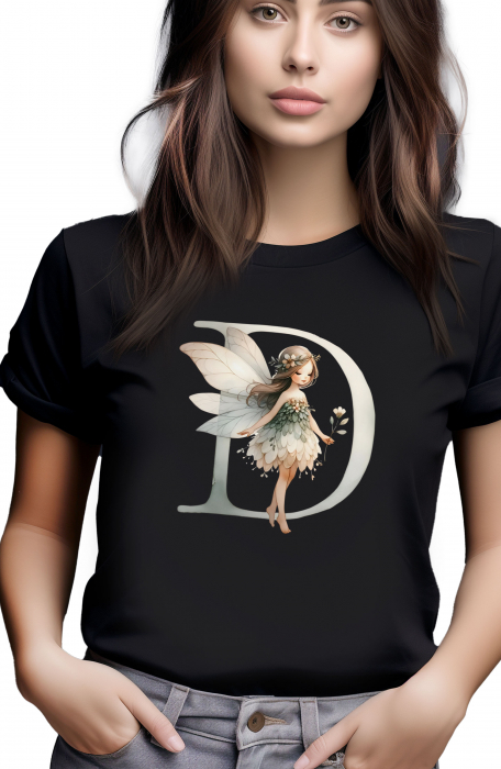 Tricou dama Alfabet Litera D cu Zana si Flori [2]