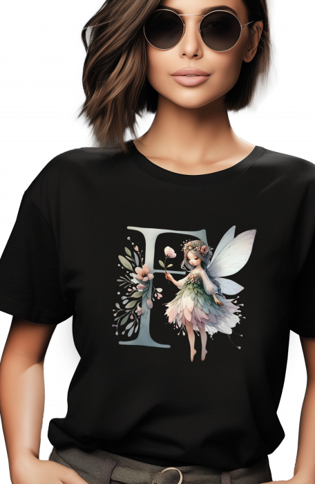 Tricou dama Alfabet Litera F cu Zana si Flori [2]