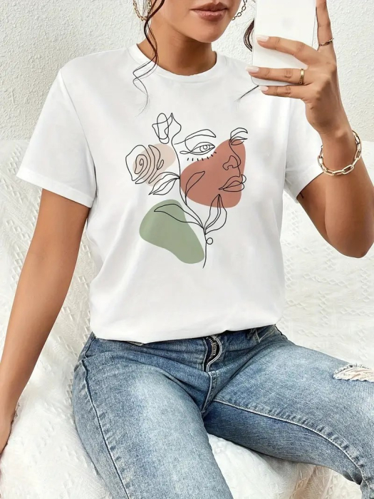 Tricou dama Abstract Flowers and Face [2]