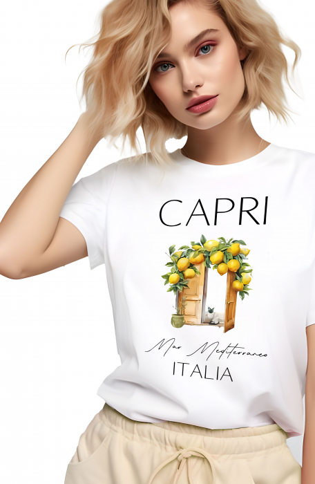 Tricou dama, Capri Italia, Mediterana, Alb [2]