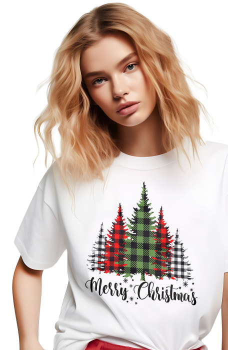 Tricou dama, Craciun Fericit, Alb [2]