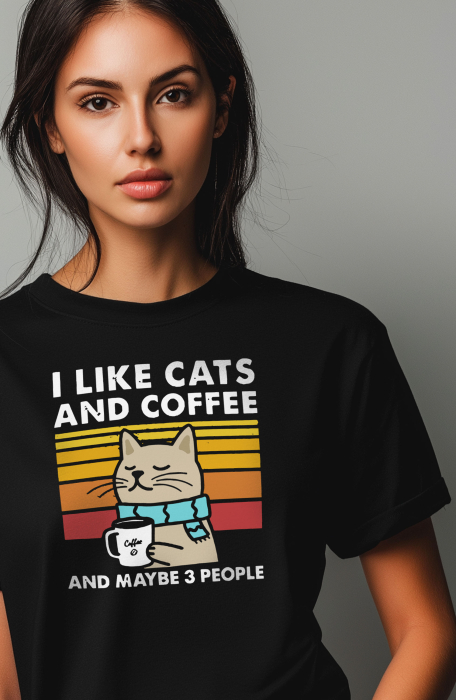 Tricou dama, Imi plac pisicile si cafeaua, I like Cats and Coffee [3]