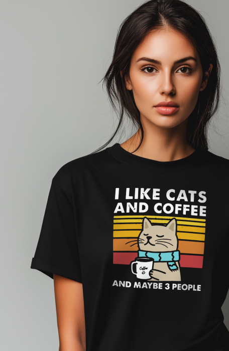Tricou dama, Imi plac pisicile si cafeaua, I like Cats and Coffee [2]