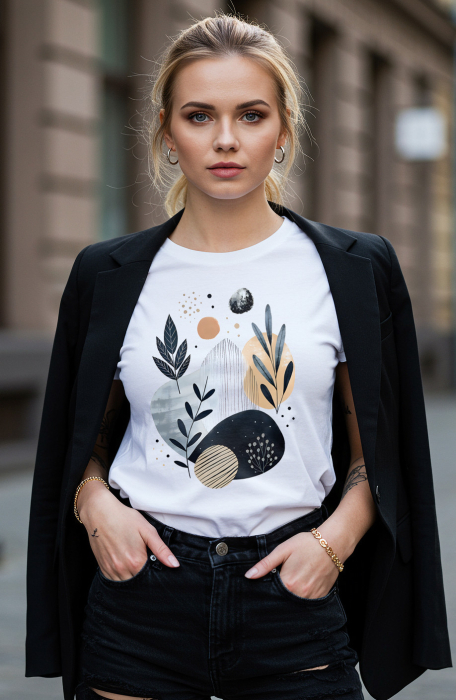 Tricou Abstract Things, Classic fit din bumbac 100%, Decolteu la baza gatului cu rib subtire, Cusaturi laterale, Alb [2]