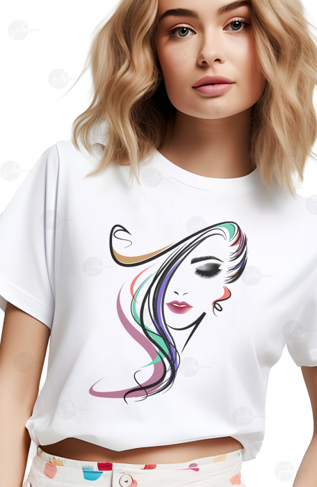 Tricou dama, Portret femeie, Abstract, Alb [2]