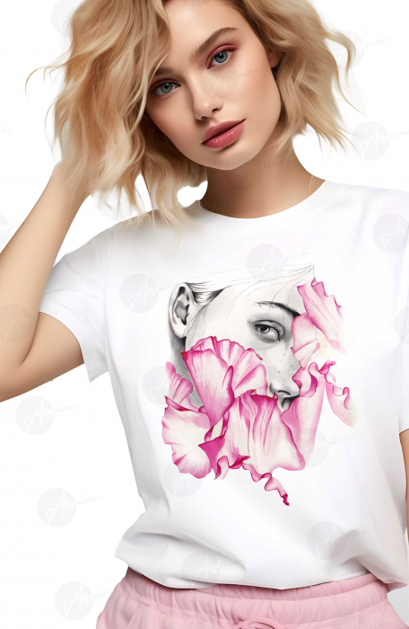 Tricou dama, Pink Flower Portrait [2]