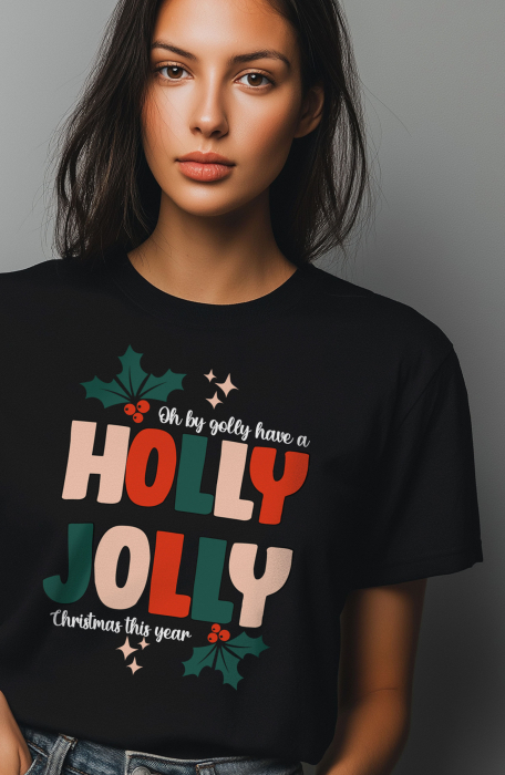 Tricou dama, Craciun, Holly Jolly, Negru [3]
