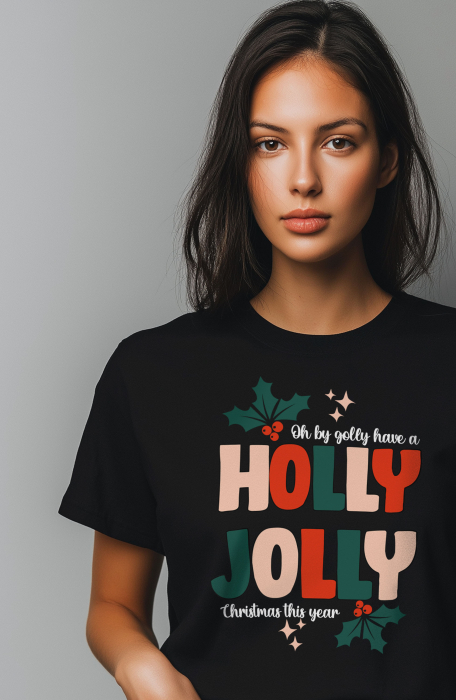 Tricou dama, Craciun, Holly Jolly, Negru [2]