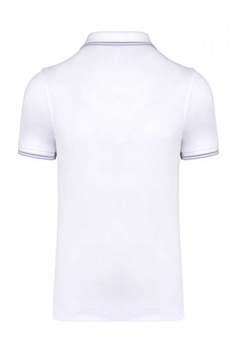 Tricou polo pentru barbati cu maneci scurte, dungi contrastante, 220gr. Alb / Albastru / Gri [2]