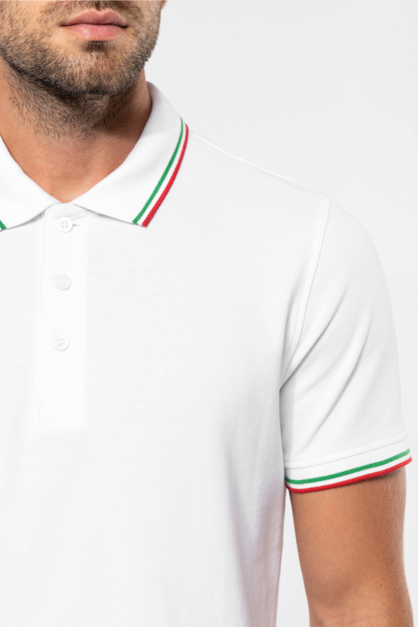 Tricou polo pentru barbati cu maneci scurte, dungi contrastante, 220gr. Negru / Alb [5]