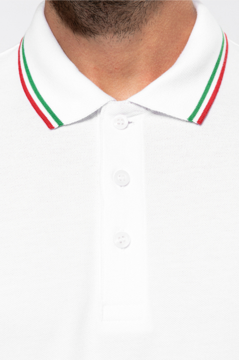 Tricou polo pentru barbati cu maneci scurte, dungi contrastante, 220gr. Negru / Alb [6]