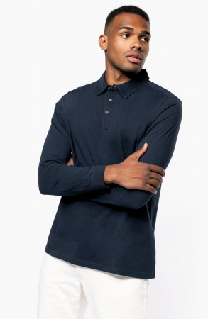 Bluze Barbati - Bluza barbati de bumbac, tricot jerseu, eleganta, cu maneca lunga, fenta cu nasturi metalici, 180 g/m2, Bleumarin