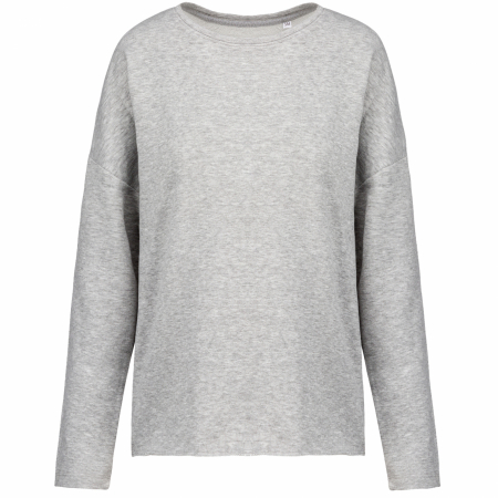 FEMEI - Bluza dama, Bumbac Organic foarte Moale Flausat Frantuzesc, croiala relaxata, lejera, cu gat larg,  Light Grey Heather