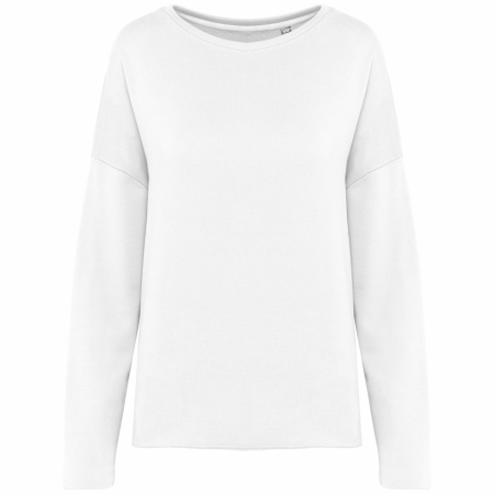 FEMEI - Bluza dama, Bumbac Organic foarte Moale Flausat Frantuzesc, croiala relaxata, lejera, cu gat larg, Off White